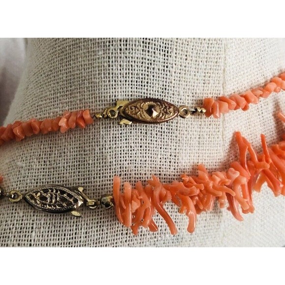 Salmon Branch Coral Lot~2 Necklaces & 1 Pair Earrings - Picture 8 of 9